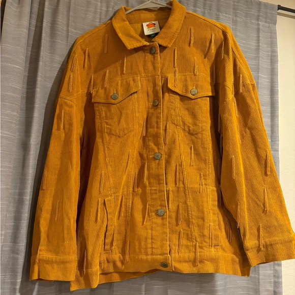 Farm Rio beaded corduroy button up shirt/jacket mustard yellow size small - Picture 1 of 8